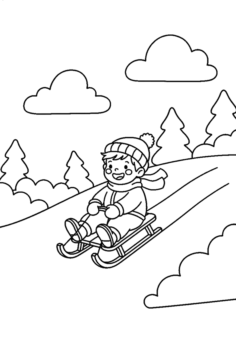 Coloriage à imprimer : Enfant en luge