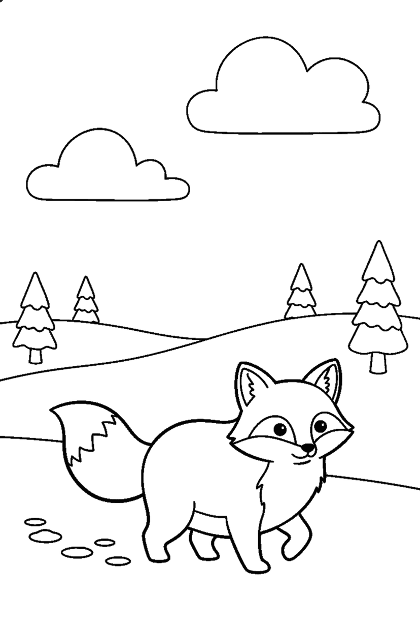 Coloriage à imprimer : Renard dans la neige