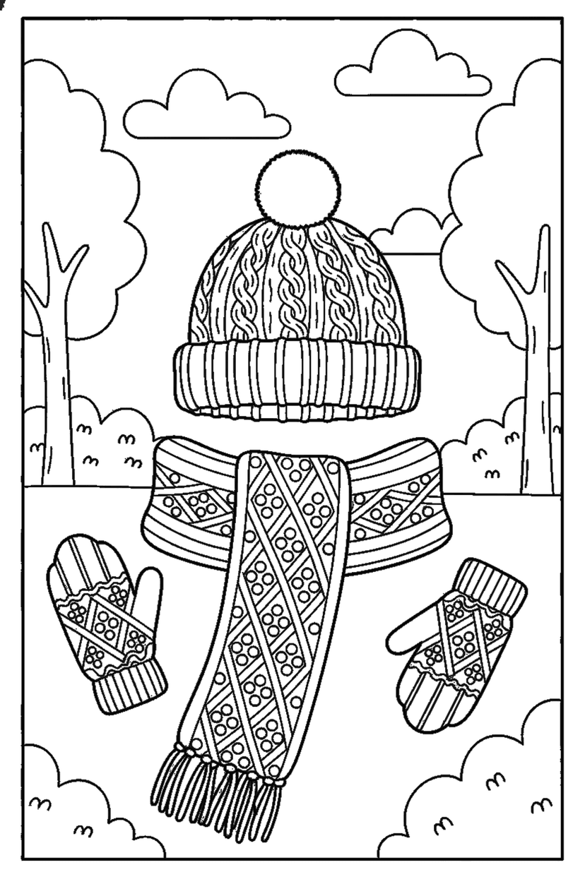 Coloriage à imprimer : Bonnet, écharpe et gants