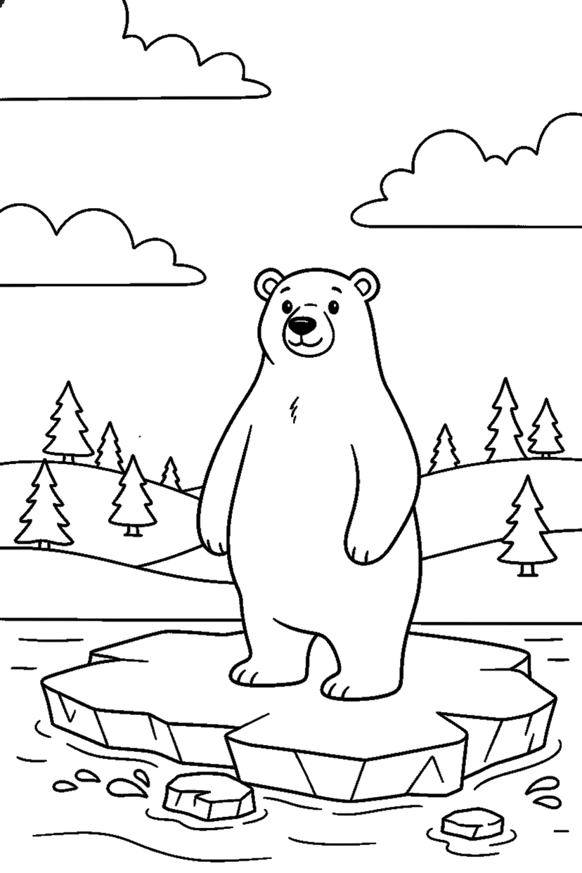 Coloriage à imprimer : Ours polaire sur la banquise