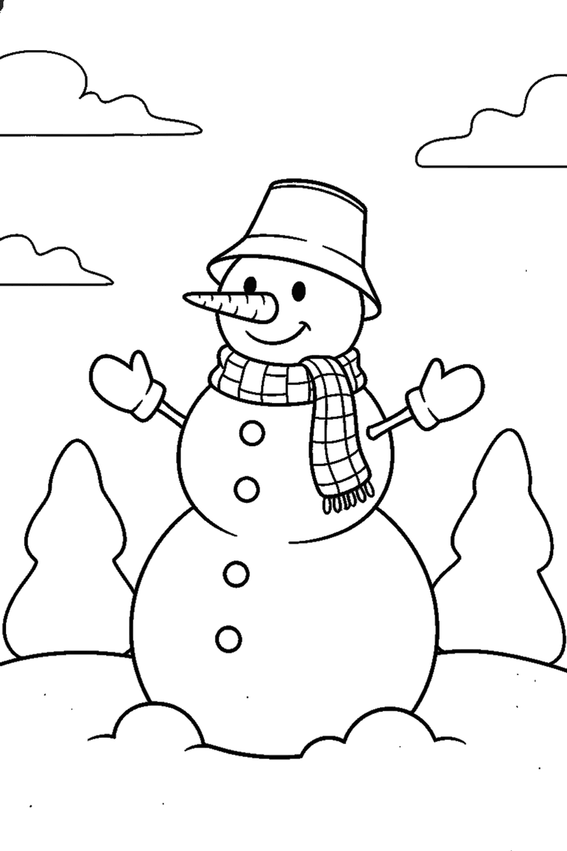Coloriage à imprimer : Bonhomme de neige au nez de carotte