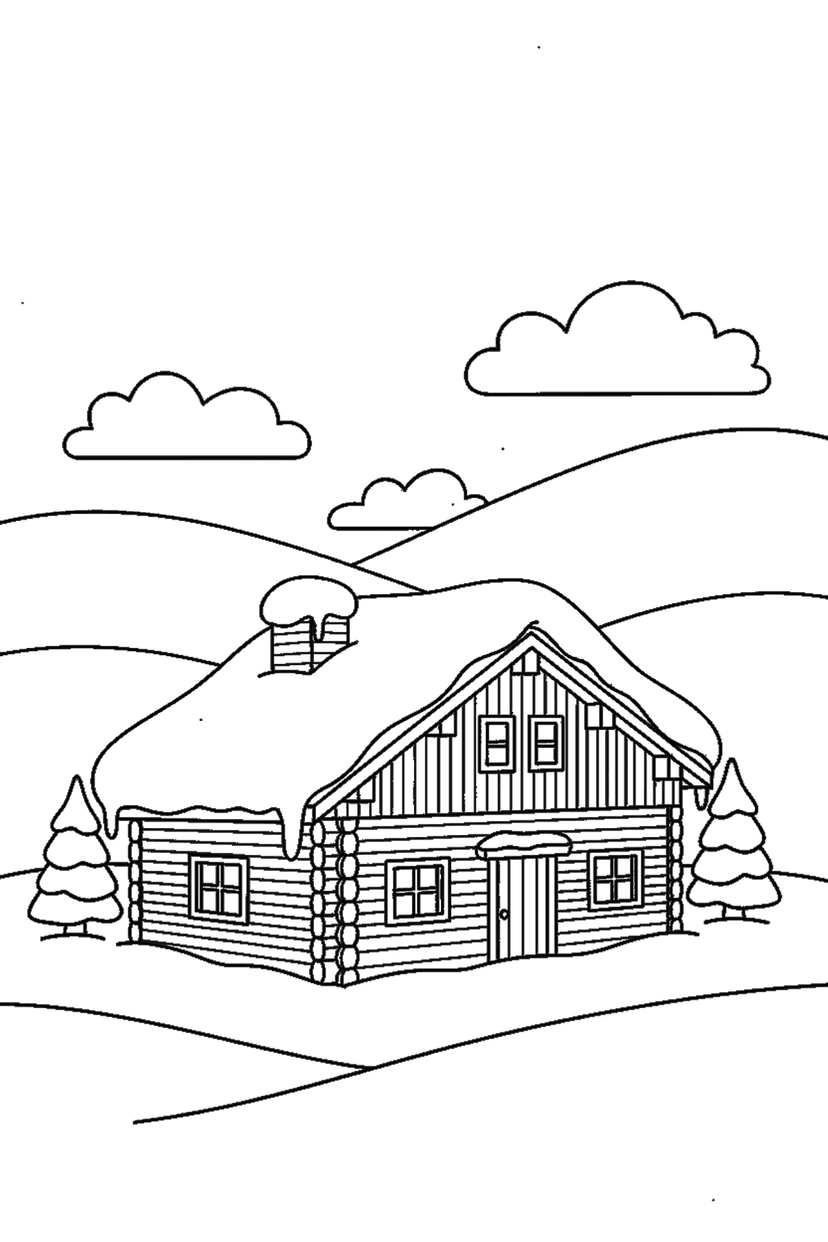 Coloriage à imprimer : Chalet sous la neige
