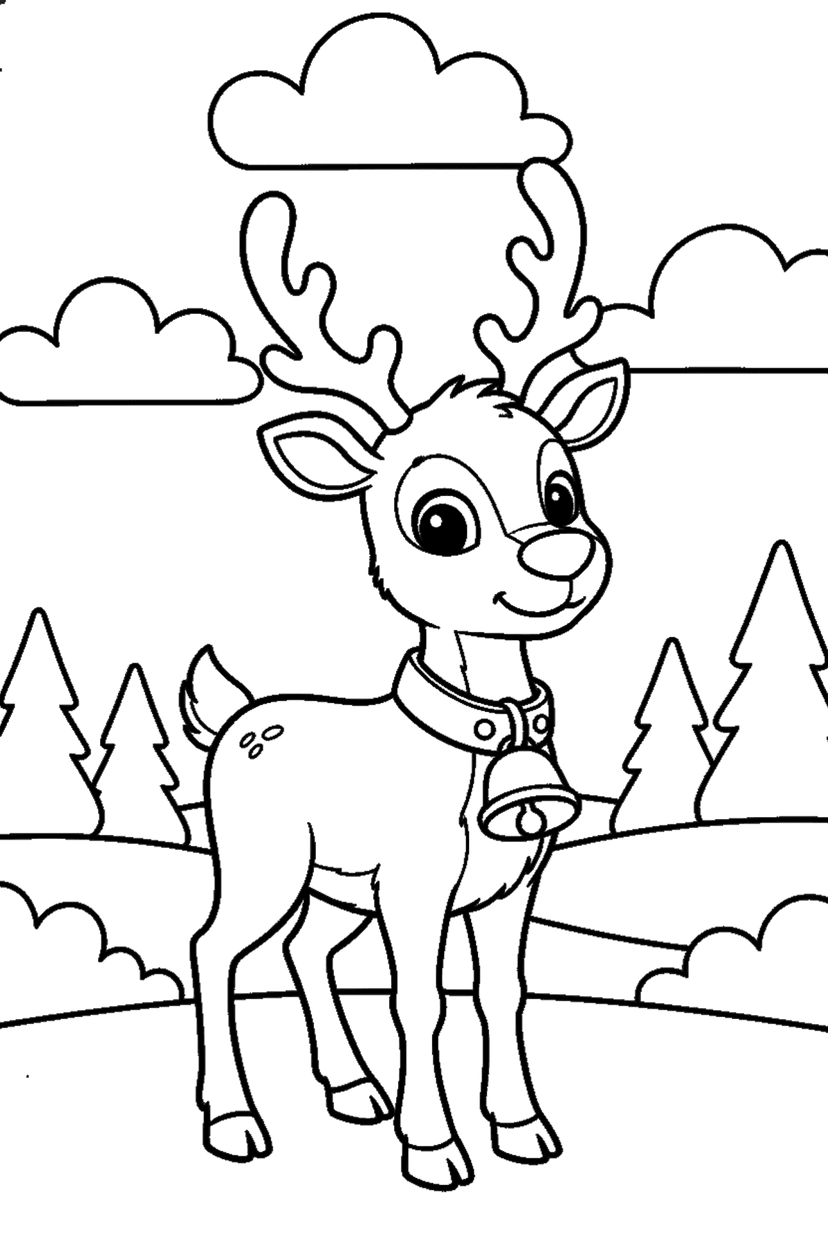 Coloriage à imprimer : Renne et sa clochette