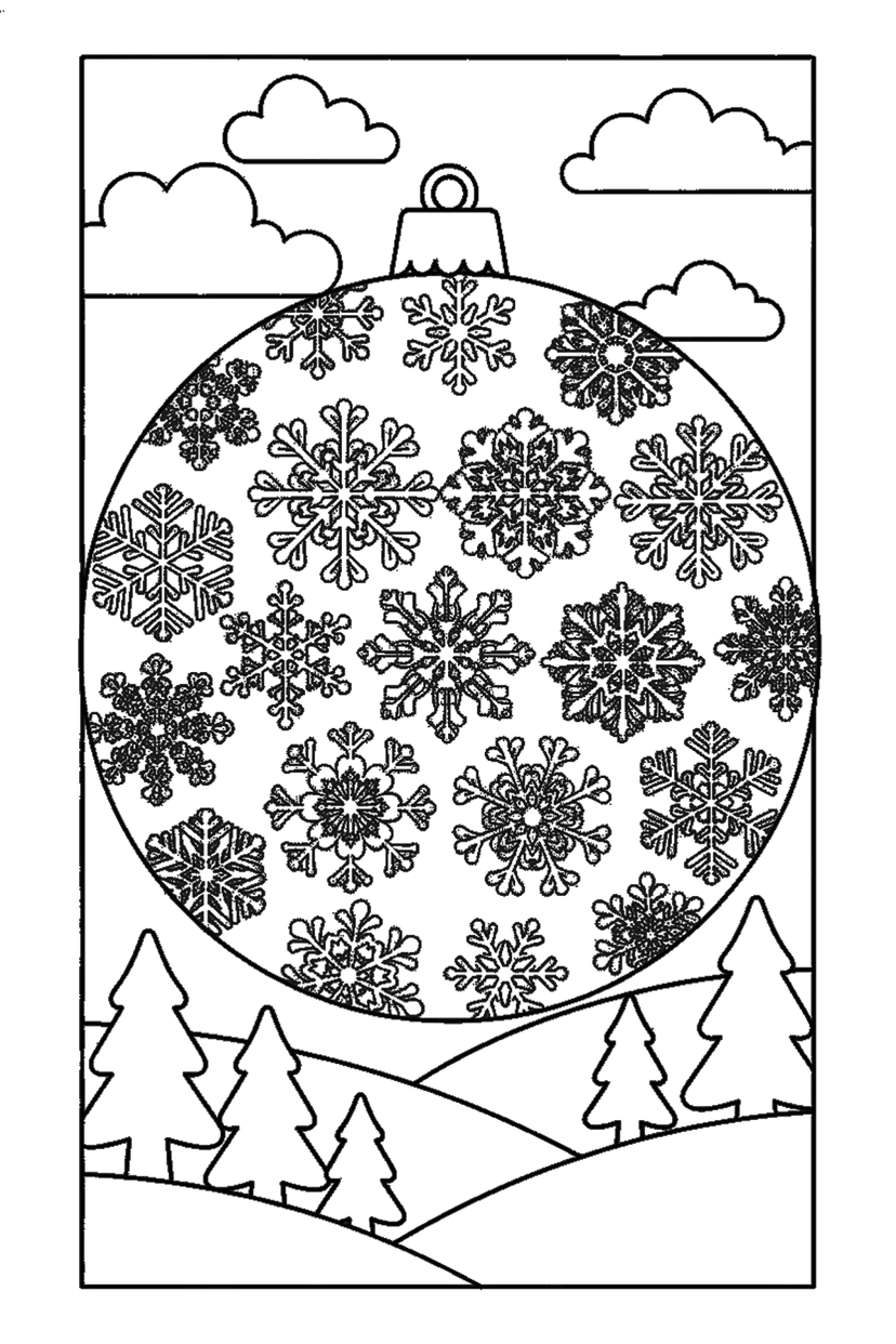 Coloriage à imprimer : Boule de Noël à motifs de flocons