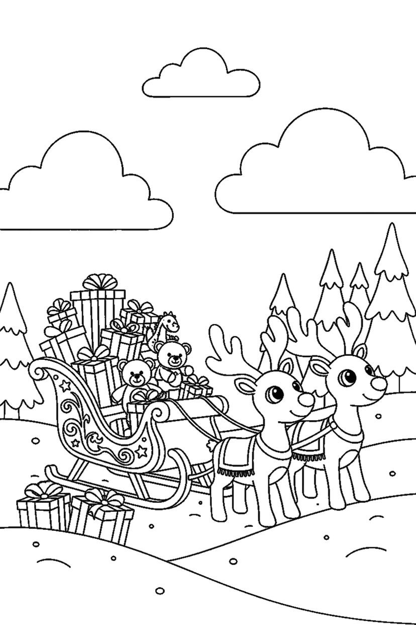 Coloriage à imprimer : Traîneau chargé de cadeaux