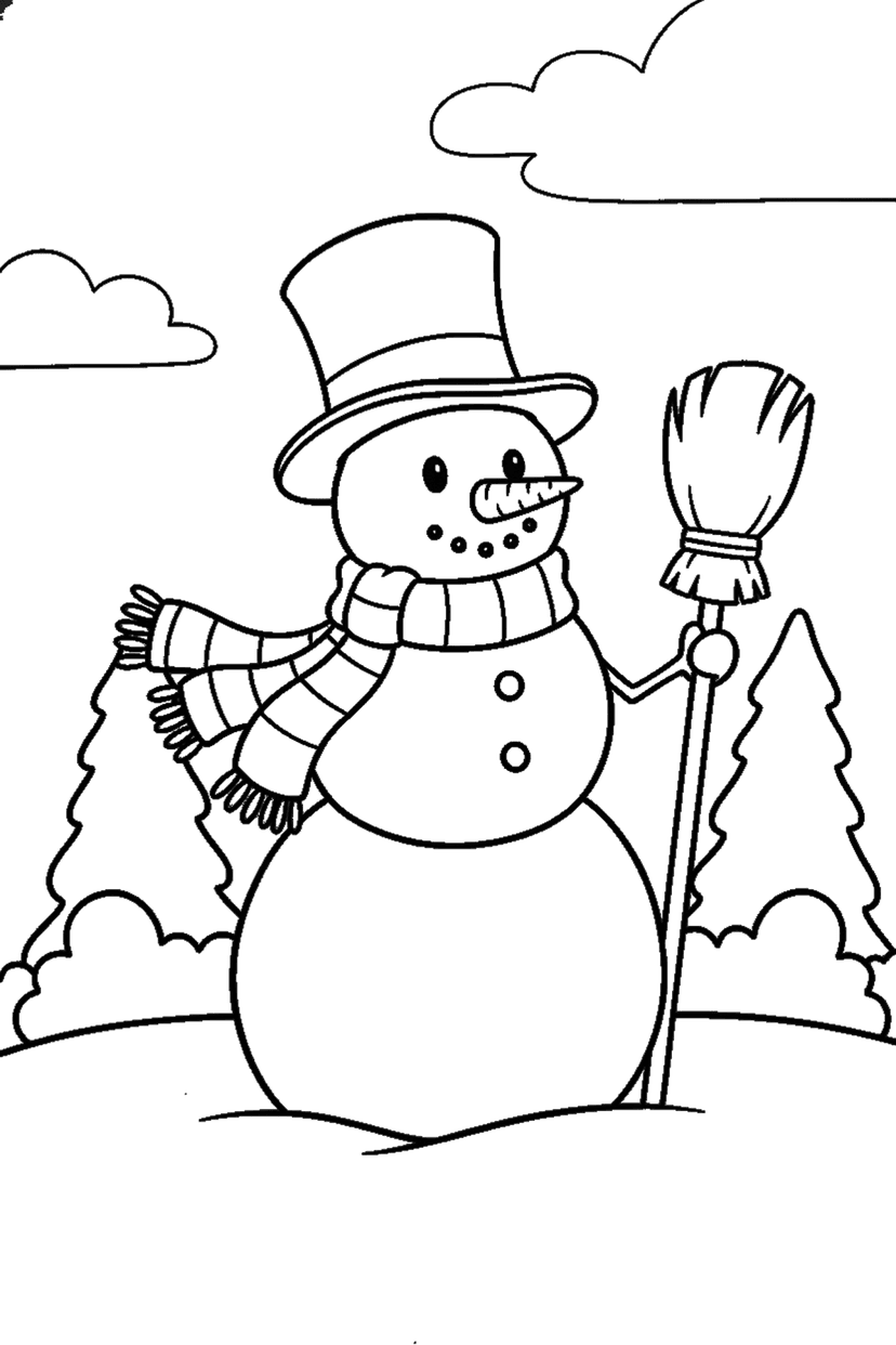 Coloriage à imprimer : Bonhomme de neige en écharpe et chapeau