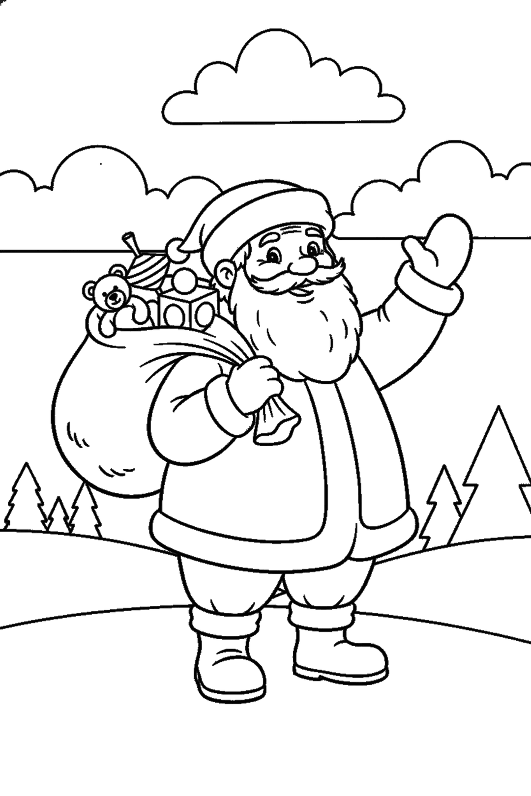 Coloriage à imprimer : Père Noël et sa hotte