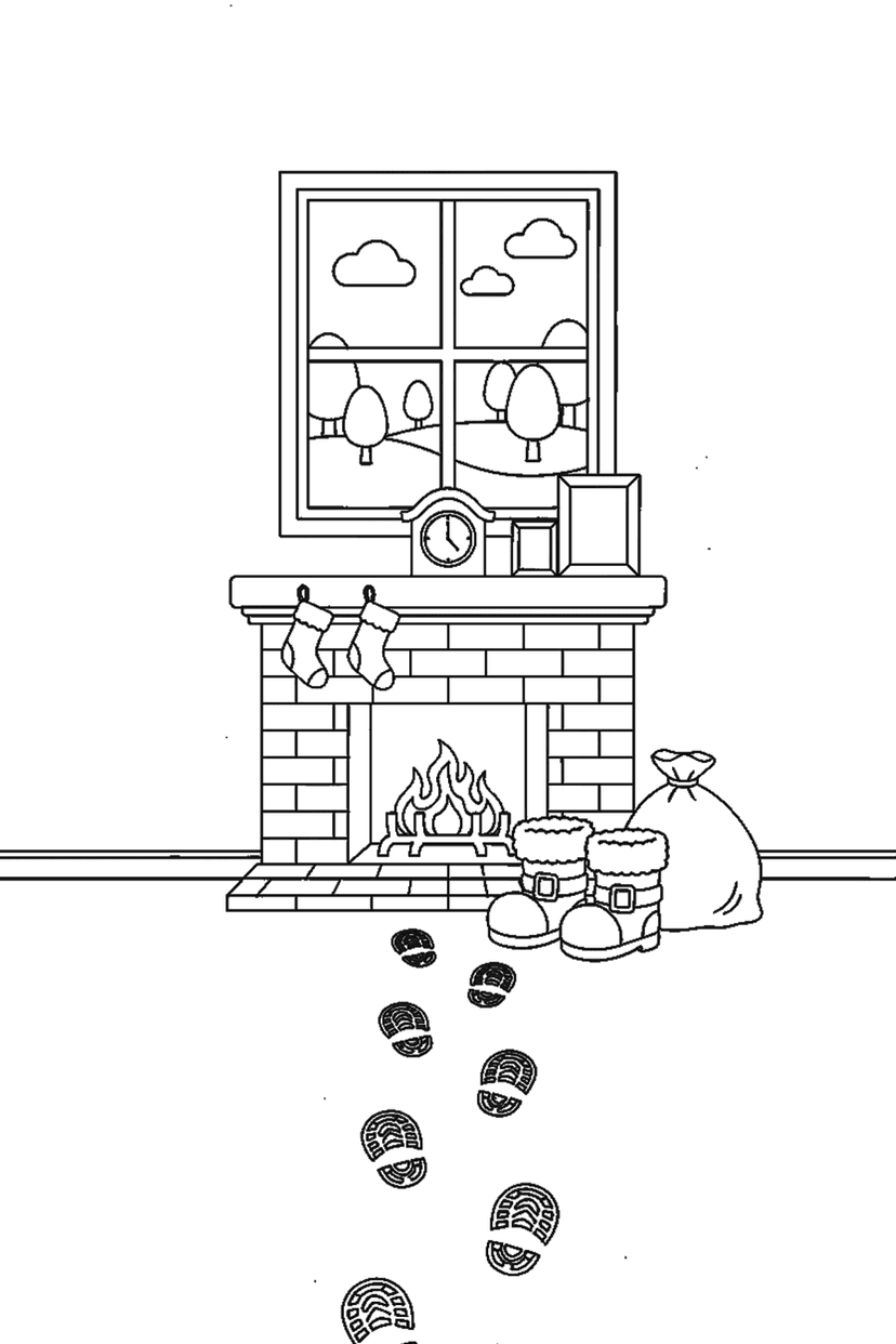 Coloriage à imprimer : Traces de bottes jusqu'à la cheminée