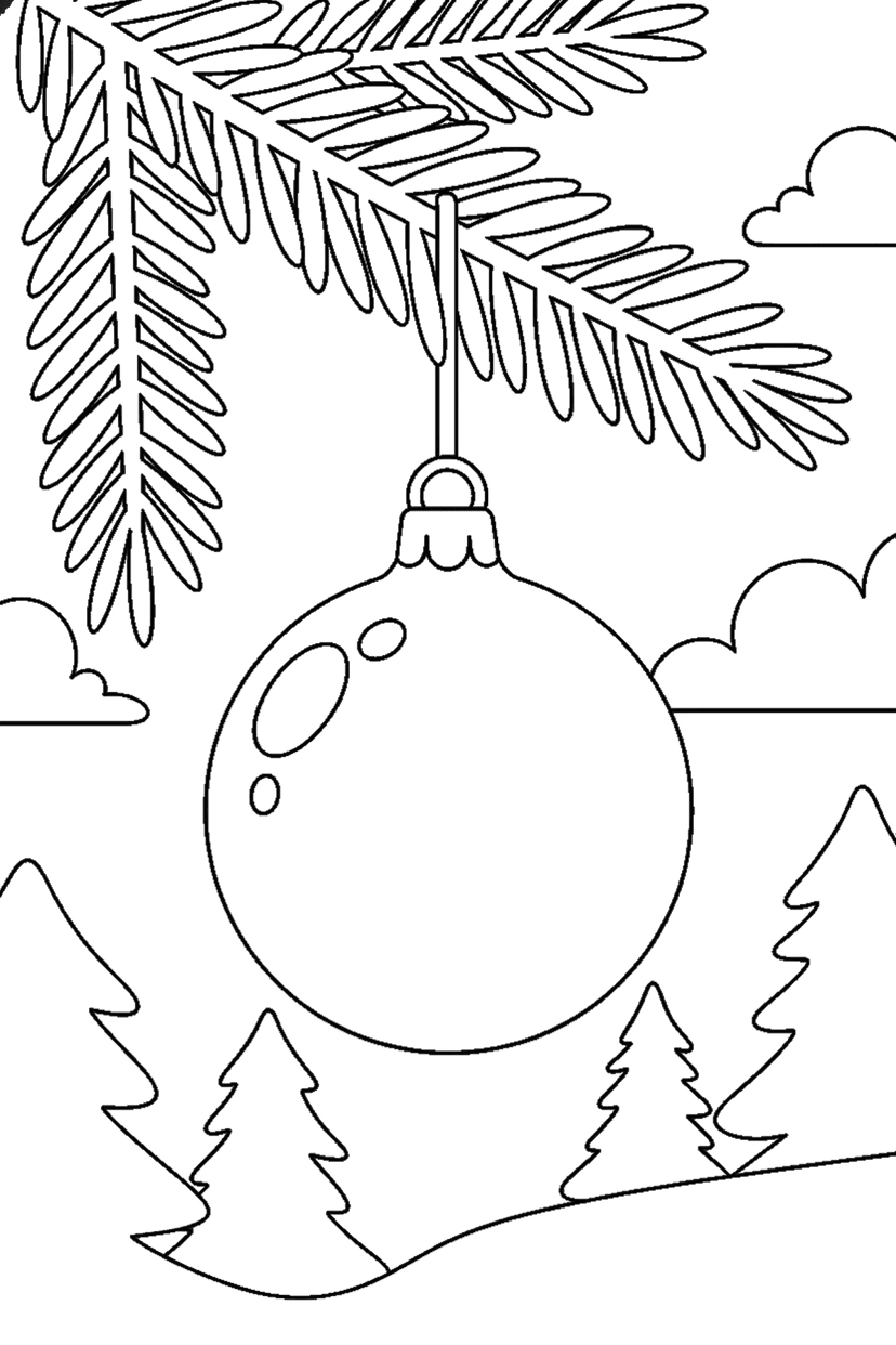 Coloriage à imprimer : Branche de sapin et sa boule