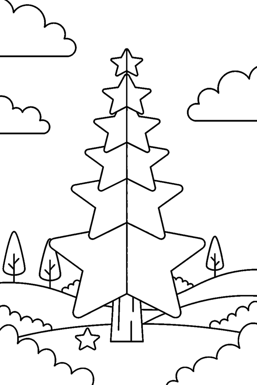 Coloriage à imprimer : Sapin fait d'étoiles empilées