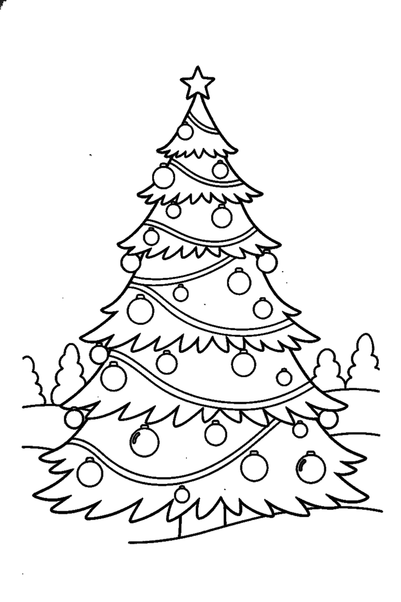 Coloriage à imprimer : Sapin couvert de boules et de guirlandes