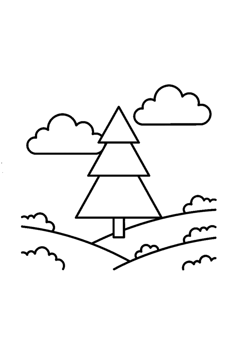 Coloriage à imprimer : Sapin en trois triangles