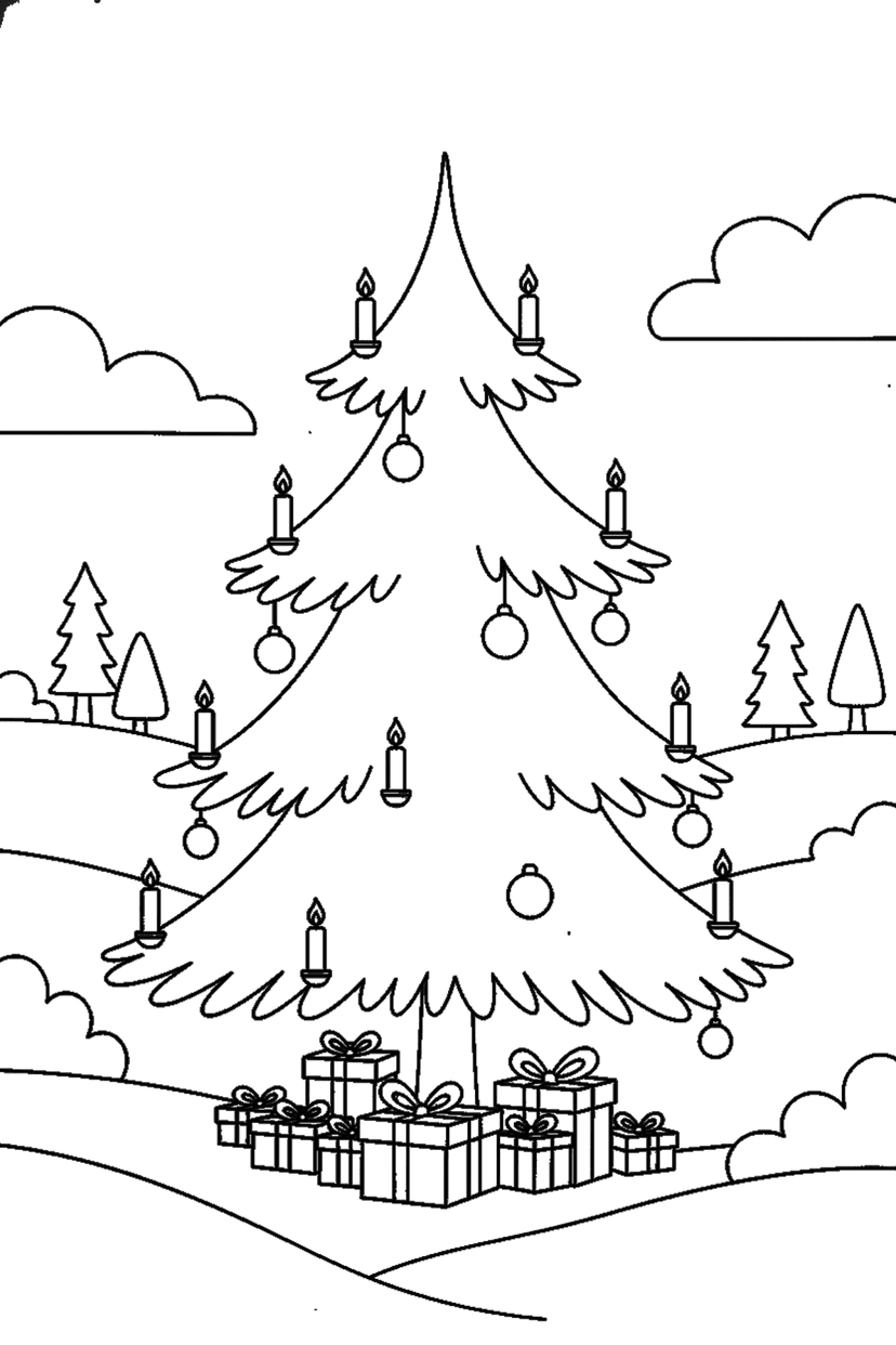 Coloriage à imprimer : Sapin aux bougies